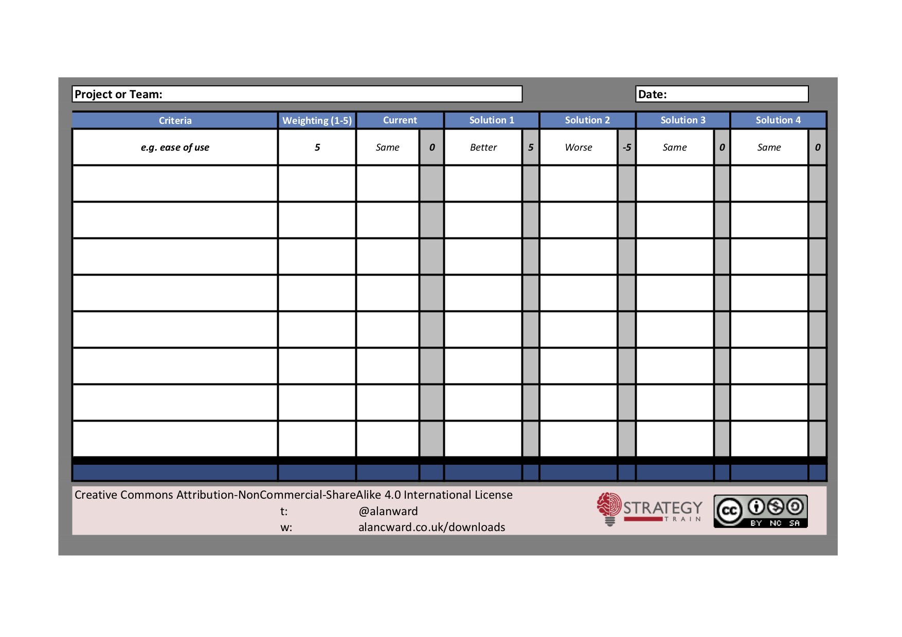 Pugh Matrix Template